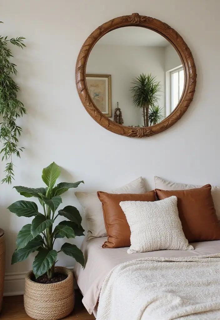 28 Master Bedroom Mirror Decor Ideas for a Luxurious Retreat Vibe 11 28 Master Bedroom Mirror Decor Ideas for a Luxurious Retreat Vibe - 11. Nature-Inspired Lippan Art Mirrors