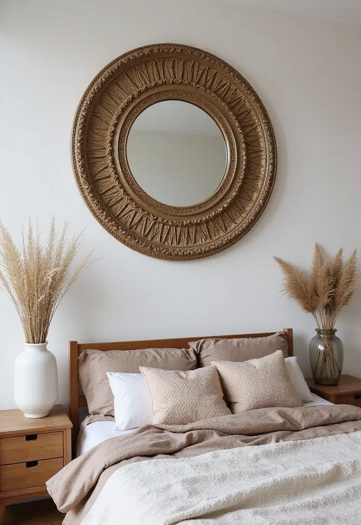 28 Master Bedroom Mirror Decor Ideas for a Luxurious Retreat Vibe 12 28 Master Bedroom Mirror Decor Ideas for a Luxurious Retreat Vibe - 12. Lippan Art Mirror Statement Piece