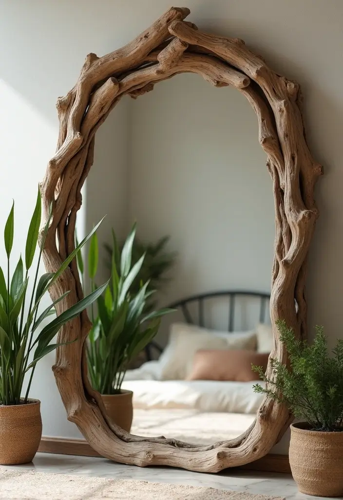 28 Master Bedroom Mirror Decor Ideas for a Luxurious Retreat Vibe 17 28 Master Bedroom Mirror Decor Ideas for a Luxurious Retreat Vibe - 17. Lippan Art Mirrors Framed with Natural Elements