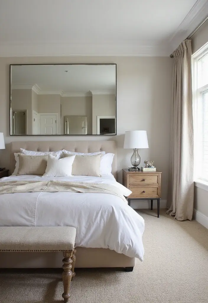 28 Master Bedroom Mirror Decor Ideas for a Luxurious Retreat Vibe 21 28 Master Bedroom Mirror Decor Ideas for a Luxurious Retreat Vibe - 21. Lippan Art Mirror as a Room Divider