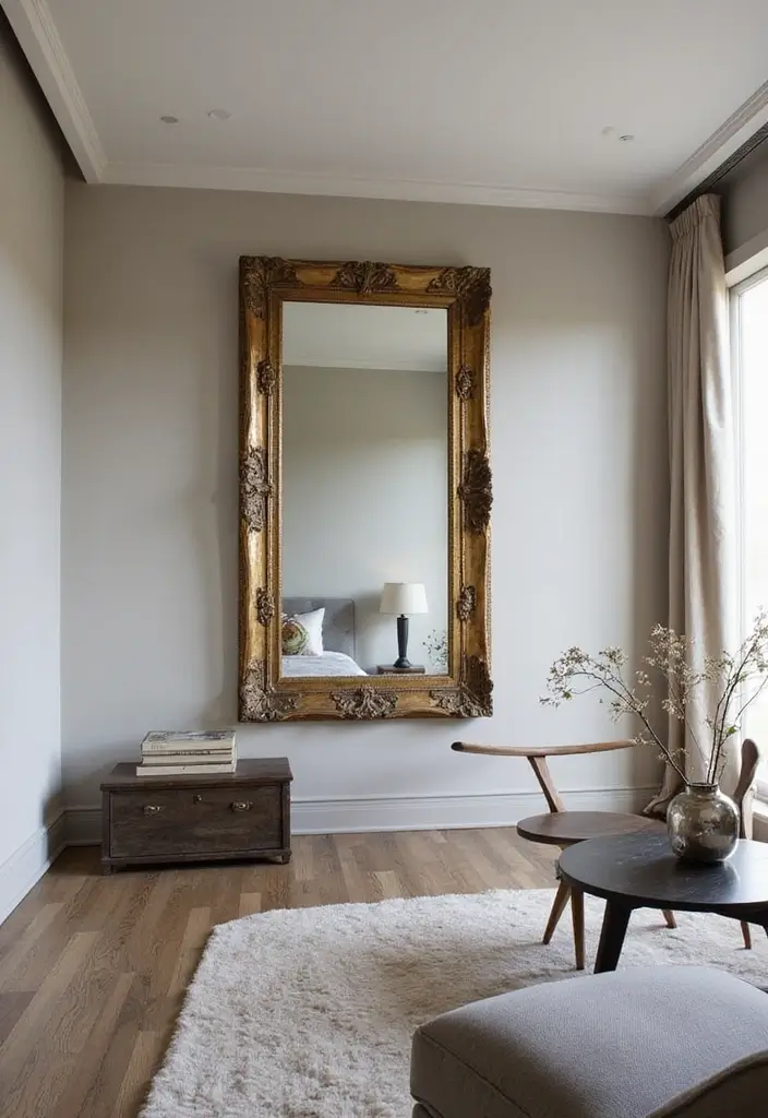 28 Master Bedroom Mirror Decor Ideas for a Luxurious Retreat Vibe 5 28 Master Bedroom Mirror Decor Ideas for a Luxurious Retreat Vibe - 5. Antique Lippan Art Mirror with Modern Accents