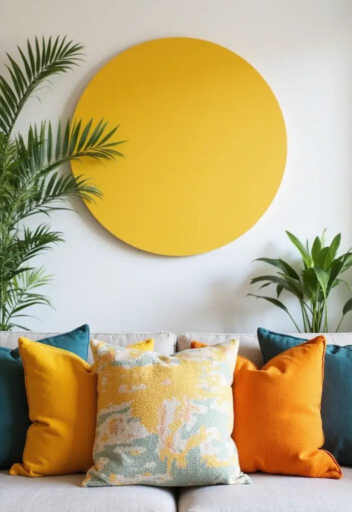 28 Mirror Wall Decor Ideas for Bohemian and Eclectic Living Spaces 1 28 Mirror Wall Decor Ideas for Bohemian and Eclectic Living Spaces - 1. Sunny Yellow Round Mirror