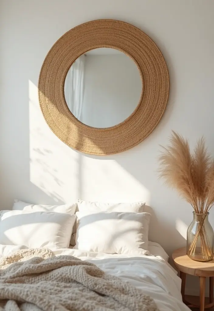 28 Mirror Wall Decor Ideas for Bohemian and Eclectic Living Spaces 19 28 Mirror Wall Decor Ideas for Bohemian and Eclectic Living Spaces - 19. Handwoven Round Mirror
