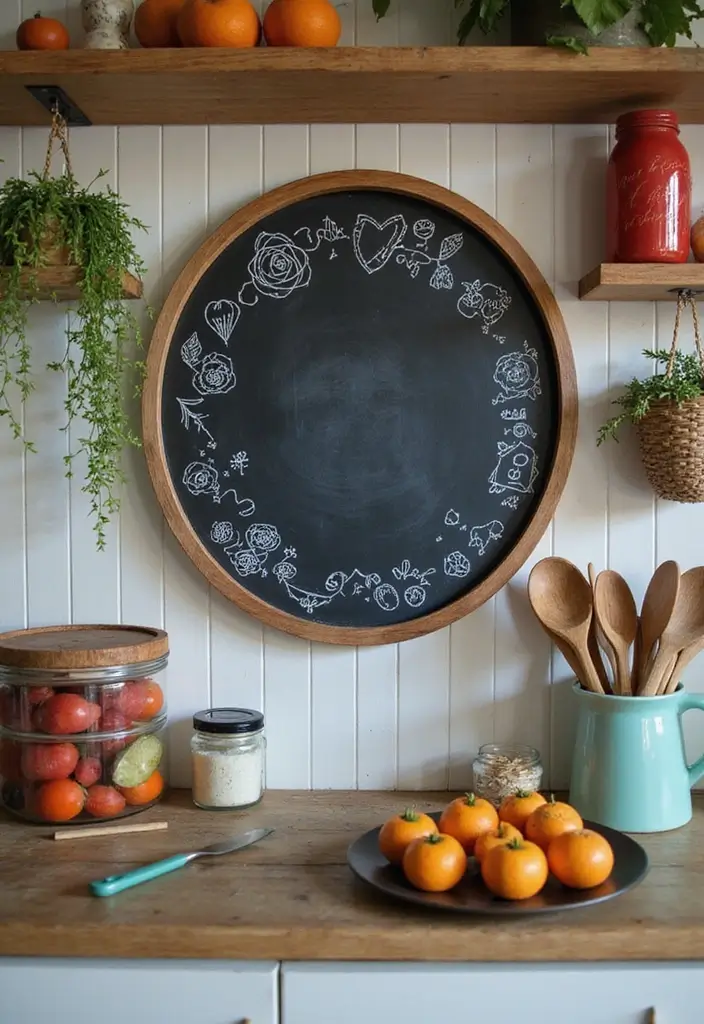 28 Mirror Wall Decor Ideas for Bohemian and Eclectic Living Spaces 21 28 Mirror Wall Decor Ideas for Bohemian and Eclectic Living Spaces - 21. Circular Chalkboard Mirror