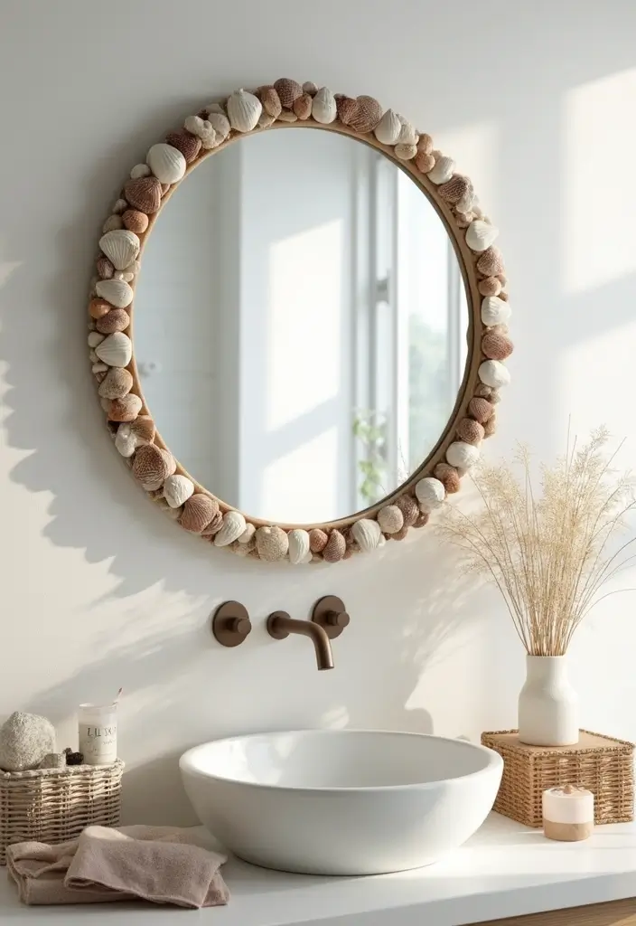 28 Mirror Wall Decor Ideas for Bohemian and Eclectic Living Spaces 22 28 Mirror Wall Decor Ideas for Bohemian and Eclectic Living Spaces - 22. Round Mirror with Natural Shells