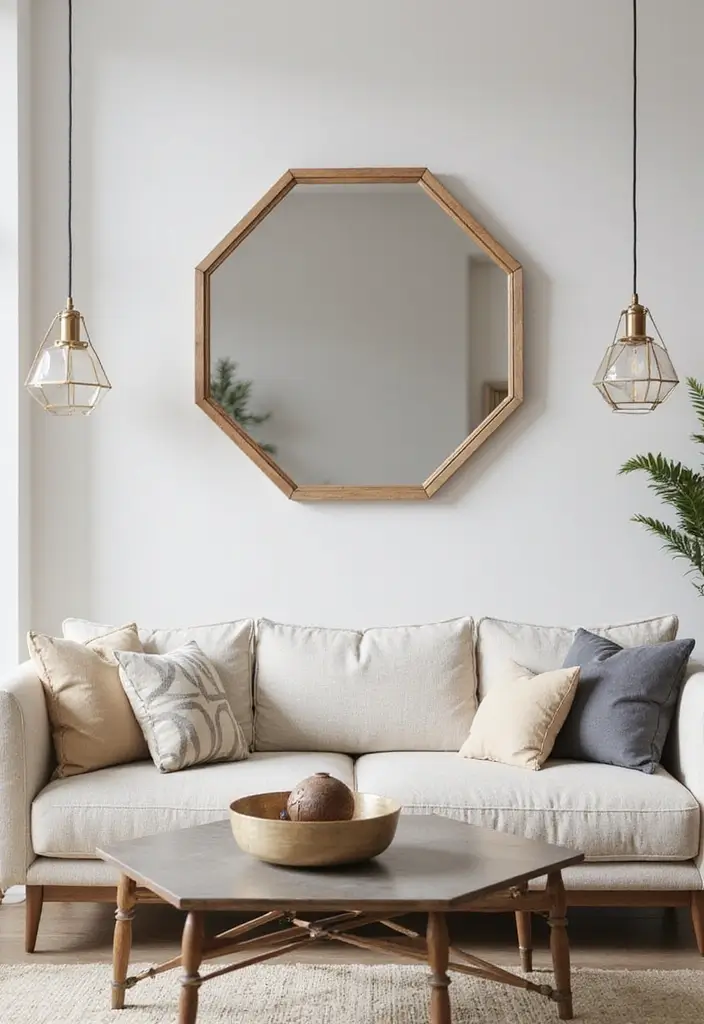 28 Mirror Wall Decor Ideas for Bohemian and Eclectic Living Spaces 24 28 Mirror Wall Decor Ideas for Bohemian and Eclectic Living Spaces - 24. Hexagonal Round Mirror
