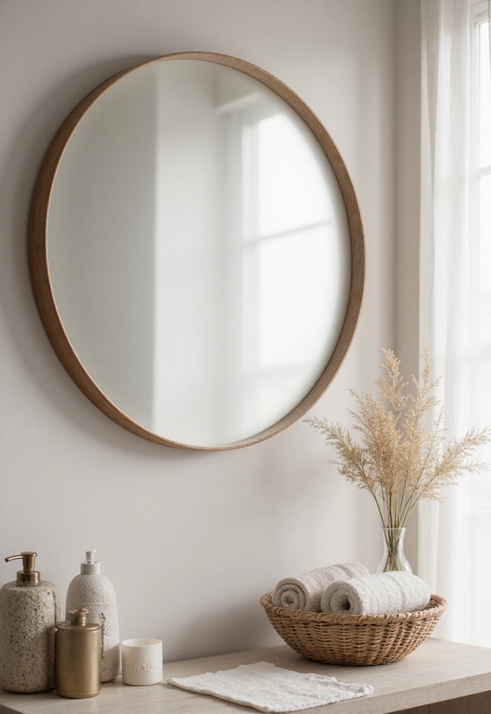 28 Mirror Wall Decor Ideas for Bohemian and Eclectic Living Spaces 27 28 Mirror Wall Decor Ideas for Bohemian and Eclectic Living Spaces - 27. Frosted Glass Round Mirror