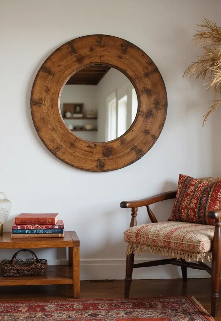 28 Mirror Wall Decor Ideas for Bohemian and Eclectic Living Spaces 4 28 Mirror Wall Decor Ideas for Bohemian and Eclectic Living Spaces - 4. Rustic Wood Framed Mirror