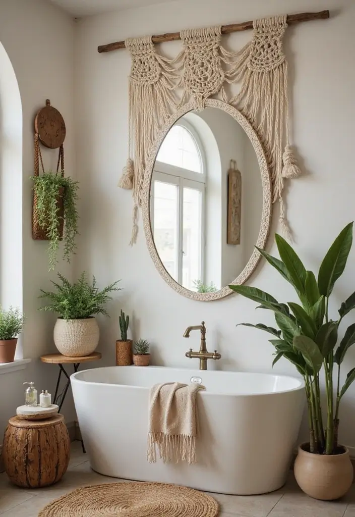 28 Mirror and Photo Wall Decor Ideas for Personalized Interiors 1 28 Mirror and Photo Wall Decor Ideas for Personalized Interiors - 1. Oversized Round Mirror with Macrame Accents