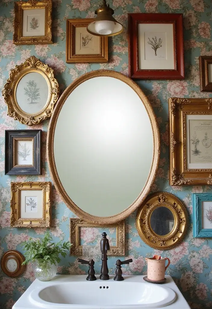 28 Mirror and Photo Wall Decor Ideas for Personalized Interiors 15 28 Mirror and Photo Wall Decor Ideas for Personalized Interiors - 15. Round Mirror with Frame Collage