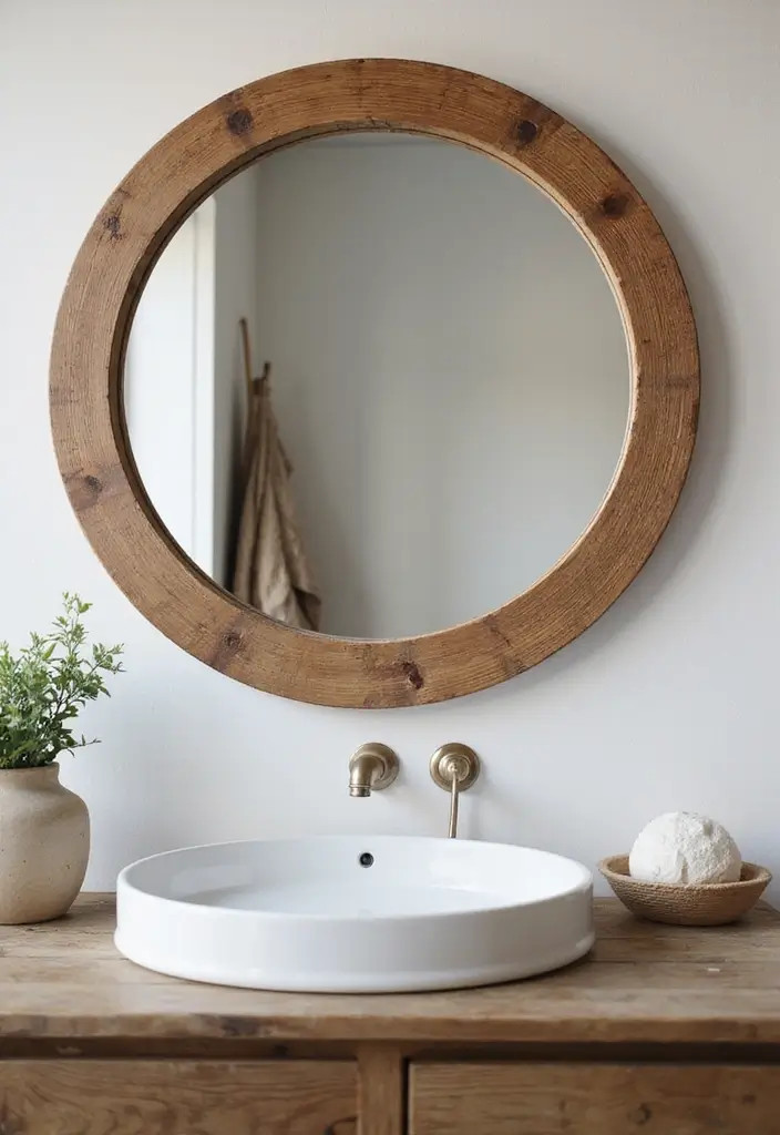 28 Mirror and Photo Wall Decor Ideas for Personalized Interiors 17 28 Mirror and Photo Wall Decor Ideas for Personalized Interiors - 17. Round Mirror with Reclaimed Wood