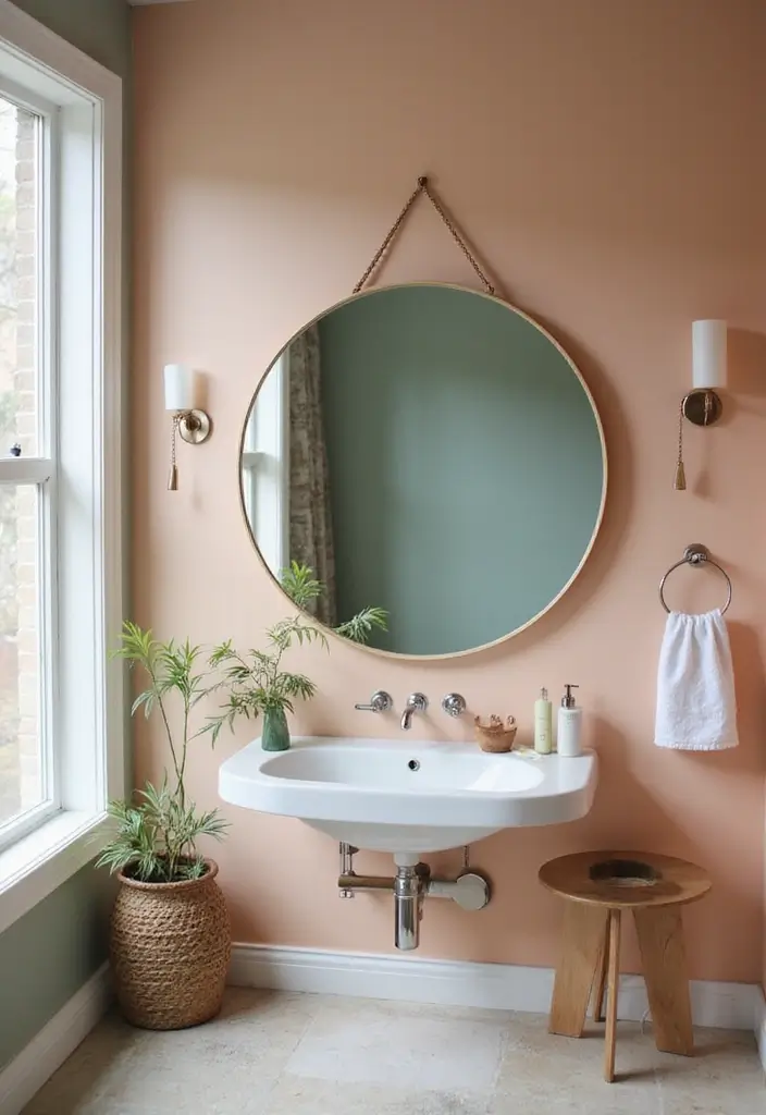 28 Mirror and Photo Wall Decor Ideas for Personalized Interiors 19 28 Mirror and Photo Wall Decor Ideas for Personalized Interiors - 19. Round Mirror with Chosen Color Palette