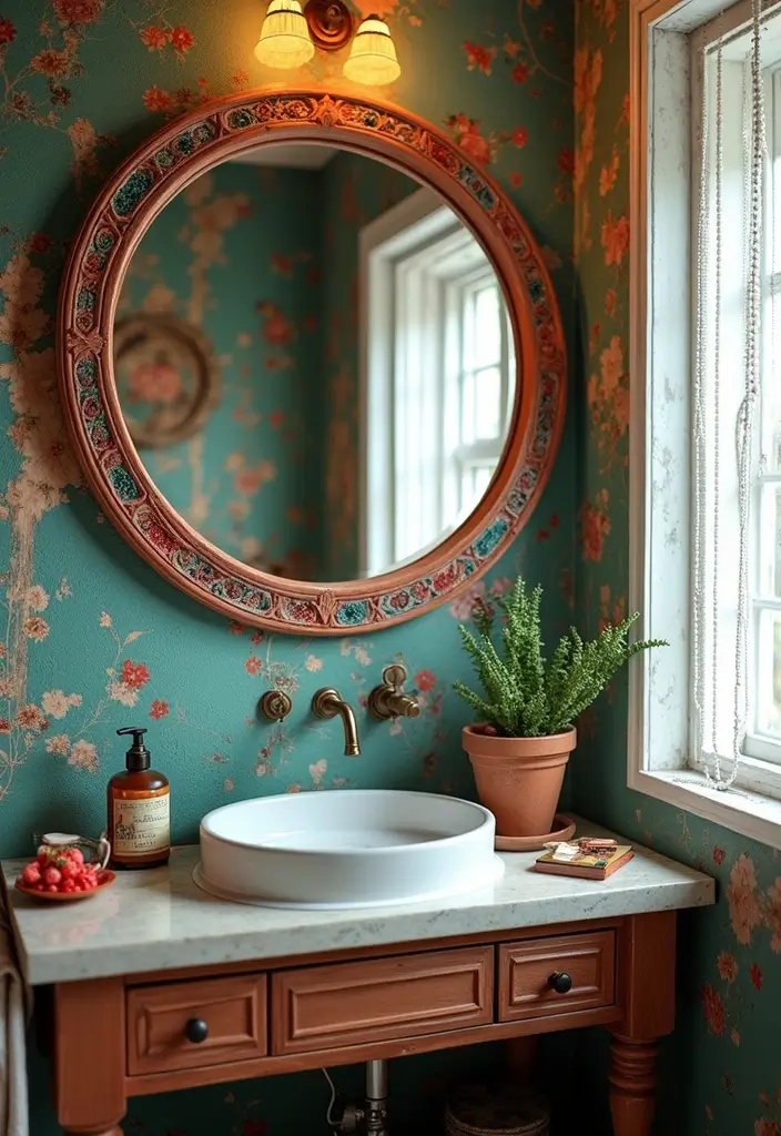 28 Mirror and Photo Wall Decor Ideas for Personalized Interiors 22 28 Mirror and Photo Wall Decor Ideas for Personalized Interiors - 22. Round Mirror with an Artistic Frame