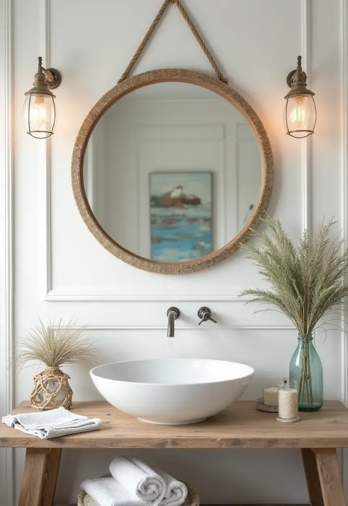 28 Mirror and Photo Wall Decor Ideas for Personalized Interiors 24 28 Mirror and Photo Wall Decor Ideas for Personalized Interiors - 24. Round Mirror with a Beachy Vibe
