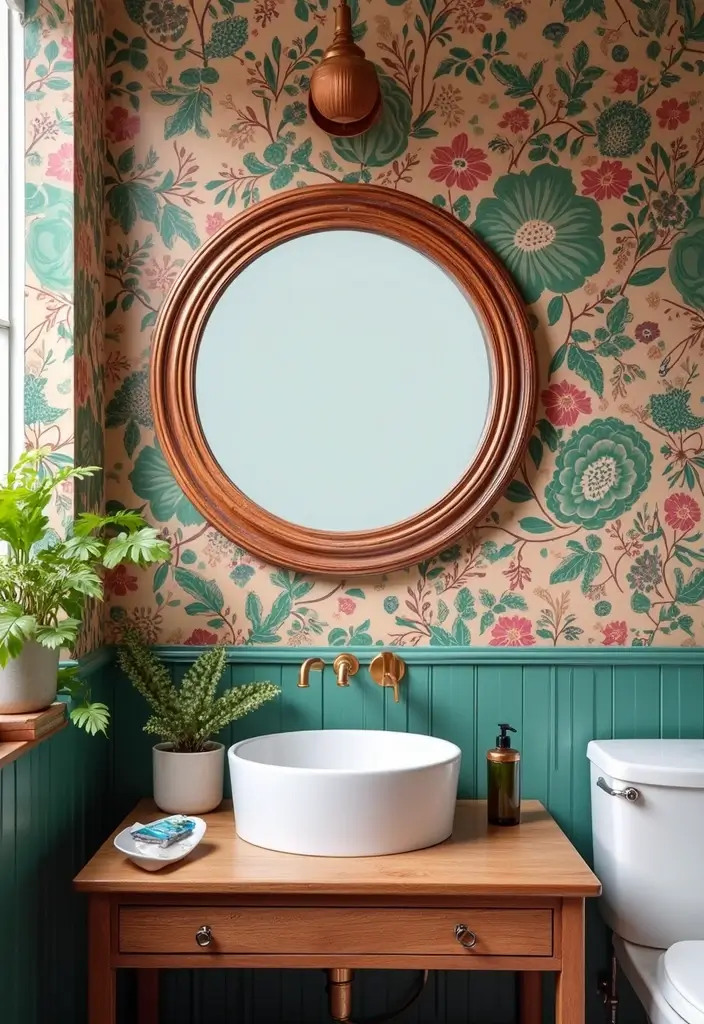 28 Mirror and Photo Wall Decor Ideas for Personalized Interiors 25 28 Mirror and Photo Wall Decor Ideas for Personalized Interiors - 25. Round Mirror with Bold Patterns
