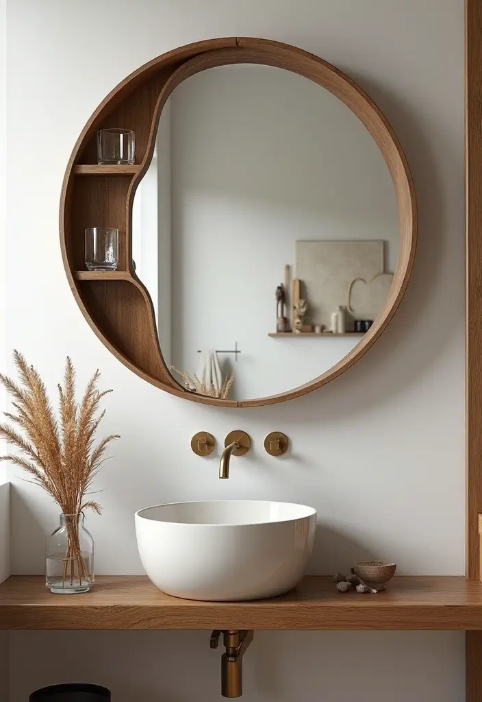 28 Mirror and Photo Wall Decor Ideas for Personalized Interiors 26 28 Mirror and Photo Wall Decor Ideas for Personalized Interiors - 26. Round Mirror with Multi-Functional Features