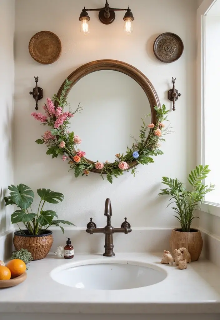 28 Mirror and Photo Wall Decor Ideas for Personalized Interiors 27 28 Mirror and Photo Wall Decor Ideas for Personalized Interiors - 27. Round Mirror with Whimsical Decor