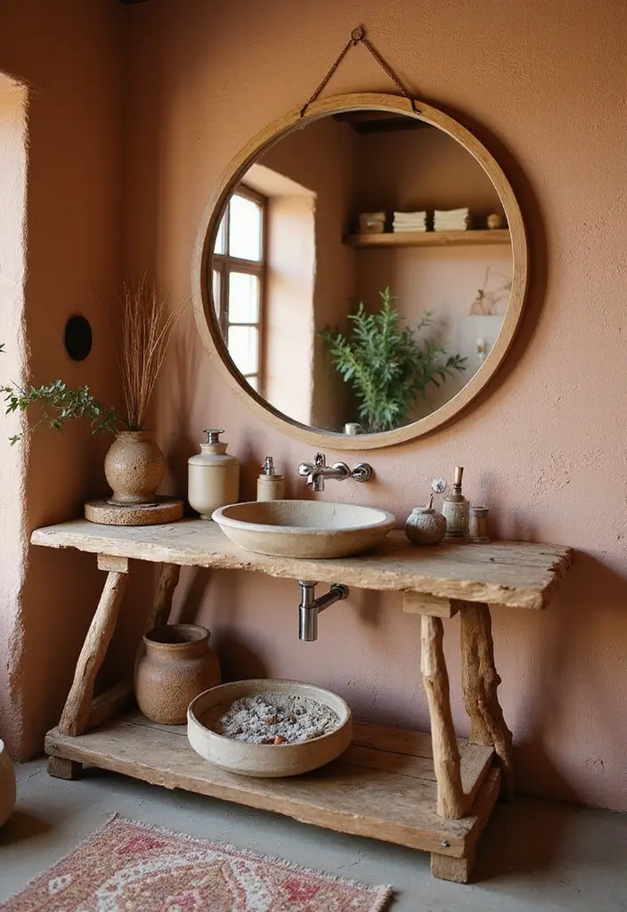 28 Mirror and Photo Wall Decor Ideas for Personalized Interiors 4 28 Mirror and Photo Wall Decor Ideas for Personalized Interiors - 4. Round Mirror with Wooden Frame