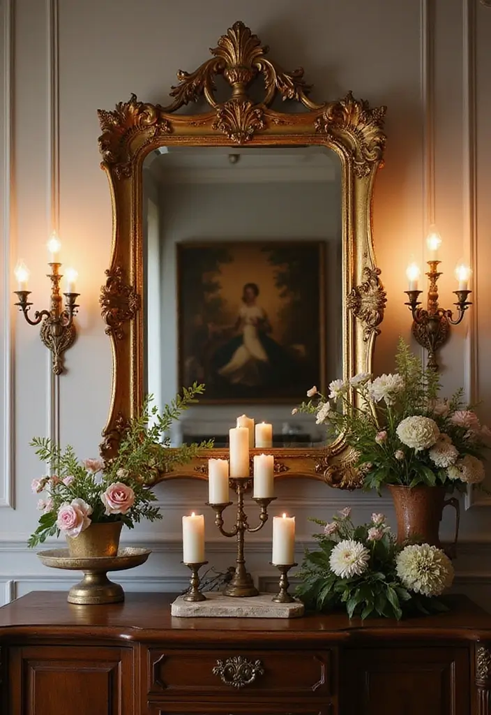 30+ Buffet Table Mirror Decor Ideas That Enhance Dining Room Elegance 1 30+ Buffet Table Mirror Decor Ideas That Enhance Dining Room Elegance - 1. Antique Framed Mirrors