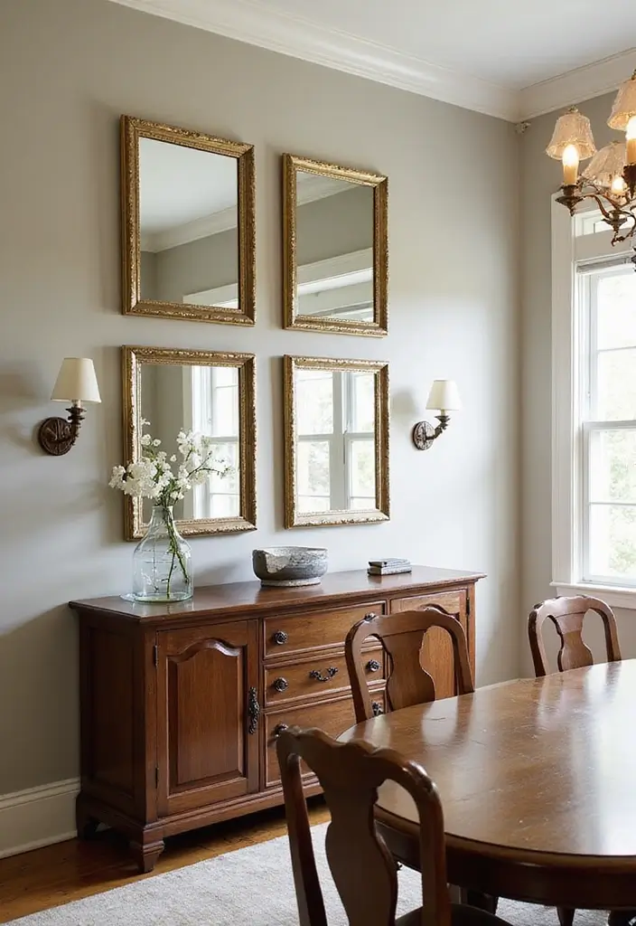 30+ Buffet Table Mirror Decor Ideas That Enhance Dining Room Elegance 15 30+ Buffet Table Mirror Decor Ideas That Enhance Dining Room Elegance - 15. Decorative Wall Mirrors