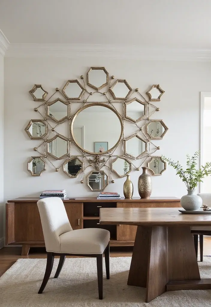30+ Buffet Table Mirror Decor Ideas That Enhance Dining Room Elegance 18 30+ Buffet Table Mirror Decor Ideas That Enhance Dining Room Elegance - 18. Mirror Wall Art