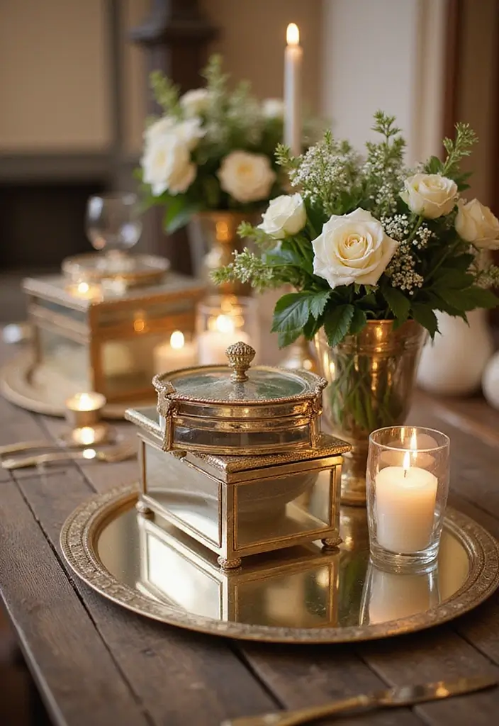 30+ Buffet Table Mirror Decor Ideas That Enhance Dining Room Elegance 21 30+ Buffet Table Mirror Decor Ideas That Enhance Dining Room Elegance - 21. Mirrored Decorative Boxes