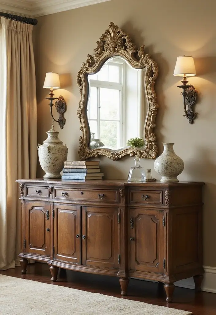 30+ Buffet Table Mirror Decor Ideas That Enhance Dining Room Elegance 24 30+ Buffet Table Mirror Decor Ideas That Enhance Dining Room Elegance - 24. Elegant Pedestal Mirrors