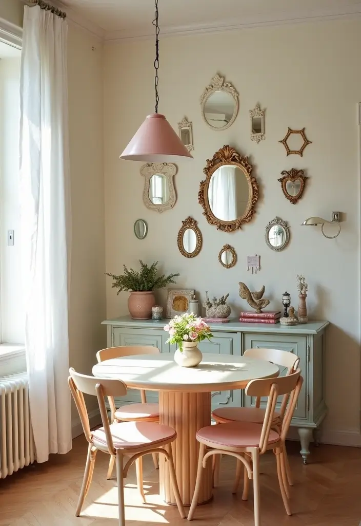 30+ Buffet Table Mirror Decor Ideas That Enhance Dining Room Elegance 26 30+ Buffet Table Mirror Decor Ideas That Enhance Dining Room Elegance - 26. Miniature Mirrors for Accent Decor