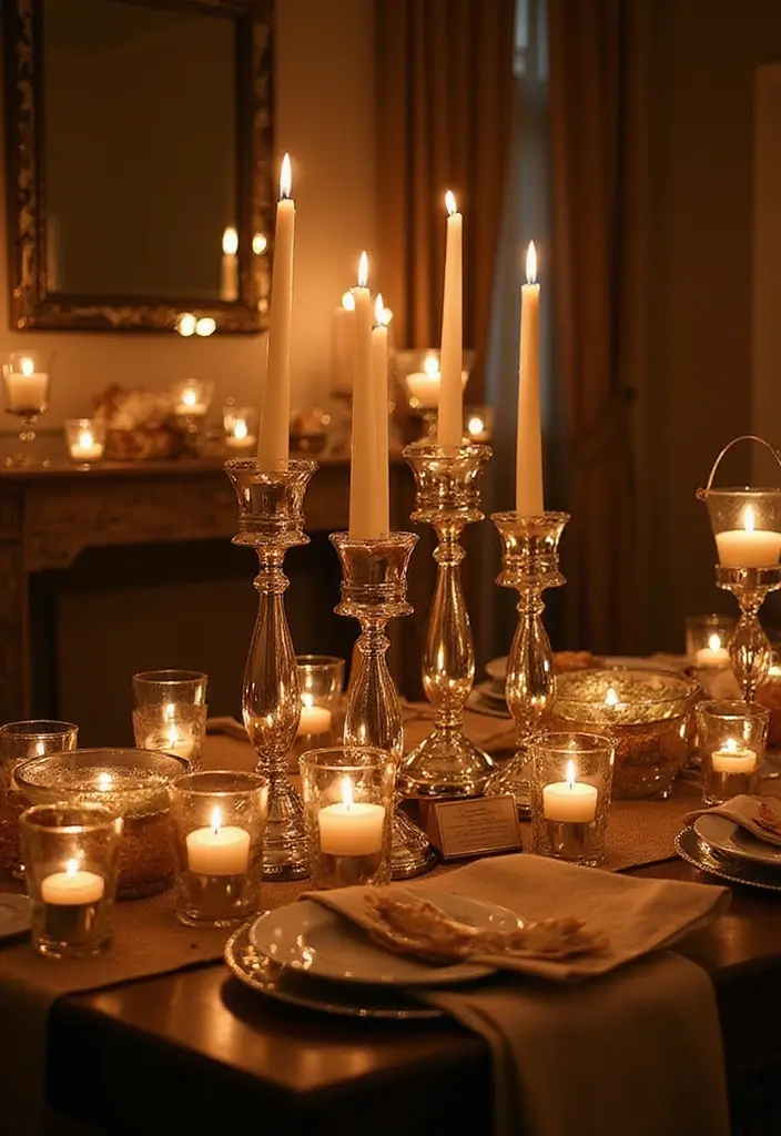 30+ Buffet Table Mirror Decor Ideas That Enhance Dining Room Elegance 27 30+ Buffet Table Mirror Decor Ideas That Enhance Dining Room Elegance - 27. Mirrored Candle Holders