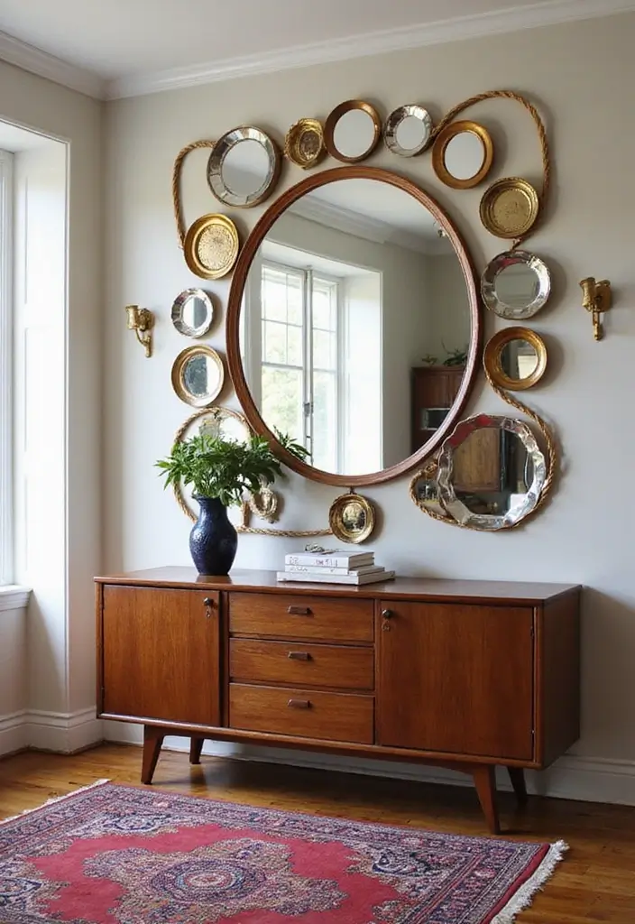 30+ Buffet Table Mirror Decor Ideas That Enhance Dining Room Elegance 30 30+ Buffet Table Mirror Decor Ideas That Enhance Dining Room Elegance - 30. Customizable Mirror Art