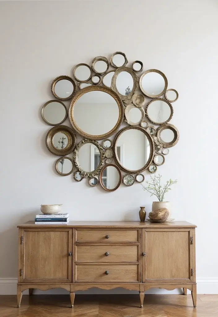 30+ Buffet Table Mirror Decor Ideas That Enhance Dining Room Elegance 5 30+ Buffet Table Mirror Decor Ideas That Enhance Dining Room Elegance - 5. Layered Mirrors