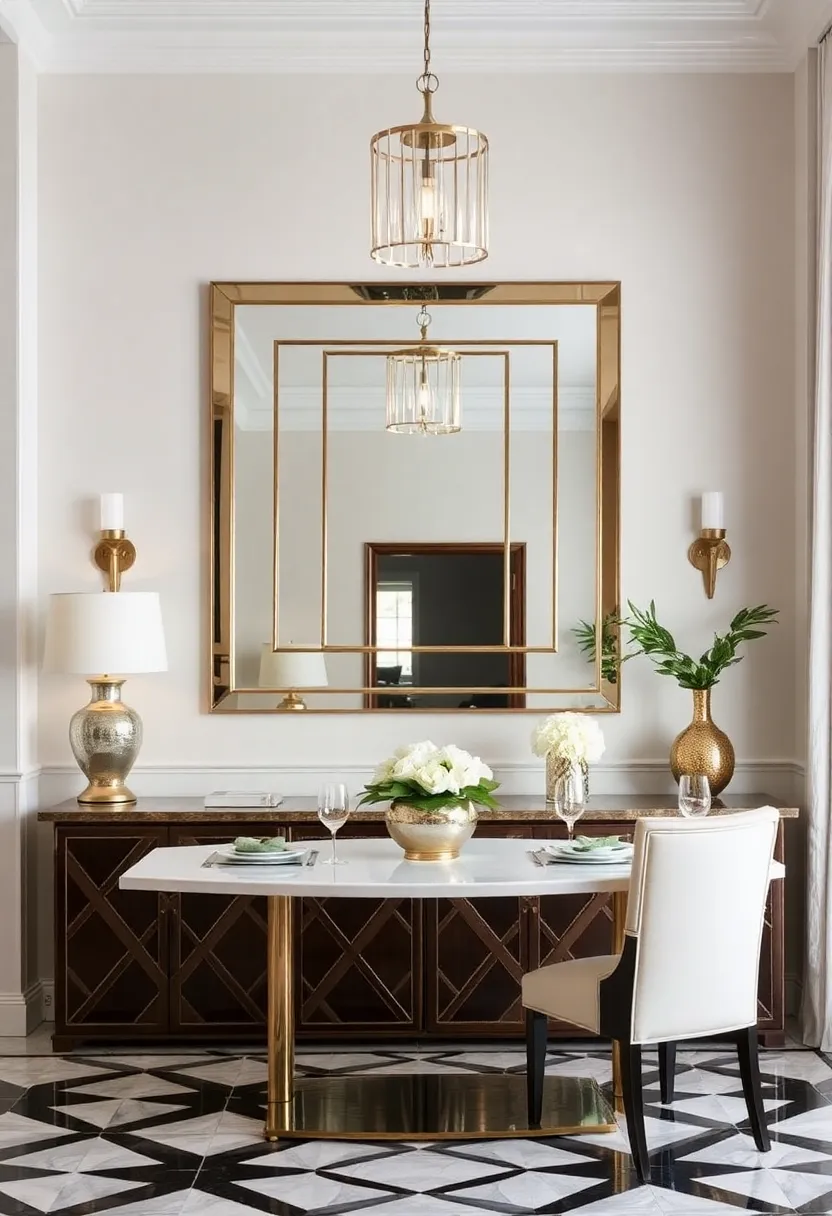 30+ Buffet Table Mirror Decor Ideas That Enhance Dining Room Elegance 6 30+ Buffet Table Mirror Decor Ideas That Enhance Dining Room Elegance - 6. Art Deco Mirror Styles