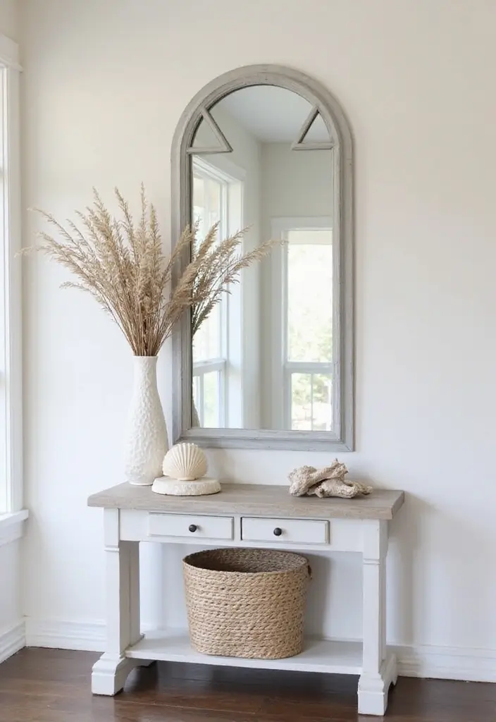 30+ Cathedral Mirror Wall Decor Ideas for Farmhouse or Rustic Homes - 16. Coastal Vibes with a Nautical Mirror