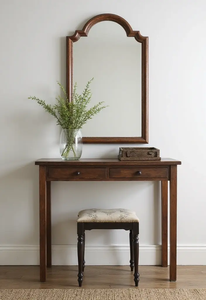 30+ Cathedral Mirror Wall Decor Ideas for Farmhouse or Rustic Homes - 17. Creating a Functionality with a Vanity Mirror