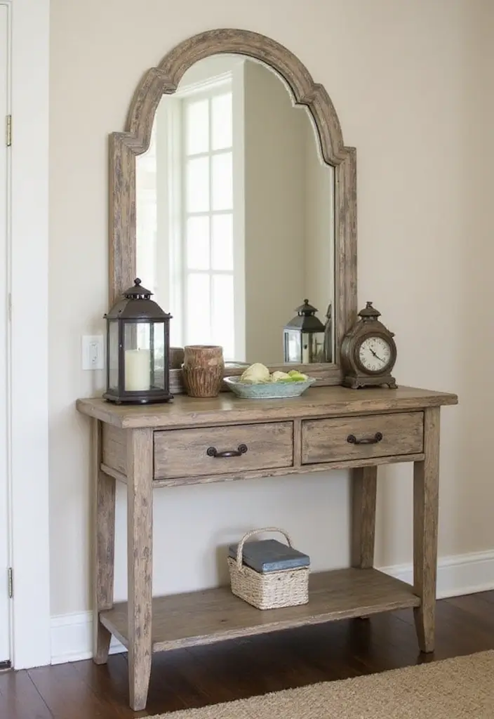 30+ Cathedral Mirror Wall Decor Ideas for Farmhouse or Rustic Homes - 2. Rustic Charm with Distressed Finishes