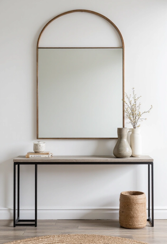 30+ Cathedral Mirror Wall Decor Ideas for Farmhouse or Rustic Homes - 21. Minimalist Approach with Clean Lines