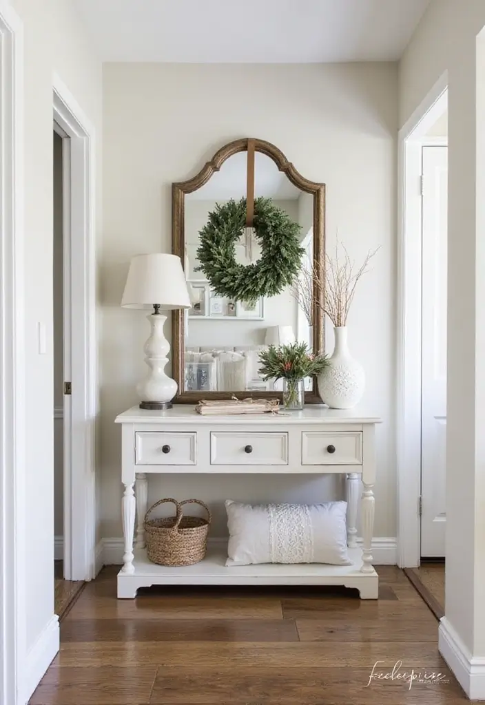 30+ Cathedral Mirror Wall Decor Ideas for Farmhouse or Rustic Homes - 22. Seasonal Wreaths Around the Mirror