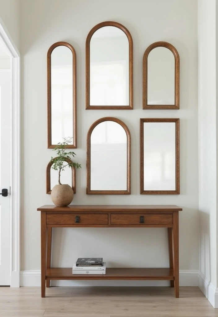 30+ Cathedral Mirror Wall Decor Ideas for Farmhouse or Rustic Homes - 3. Layered Look with Multiple Mirrors