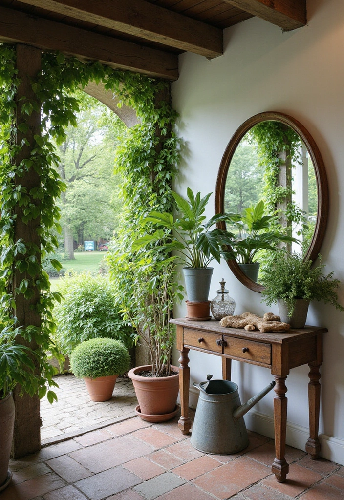 30+ Cathedral Mirror Wall Decor Ideas for Farmhouse or Rustic Homes - 4. Adding Greenery for a Lively Touch