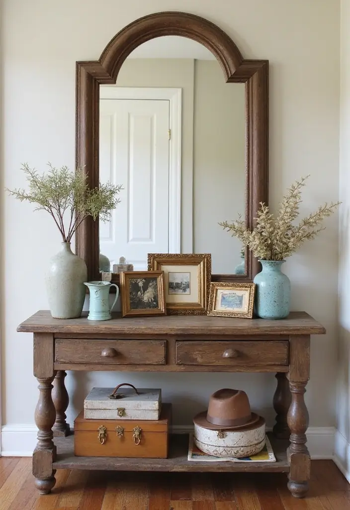 30+ Cathedral Mirror Wall Decor Ideas for Farmhouse or Rustic Homes - 5. Vintage Accents to Enhance the Look
