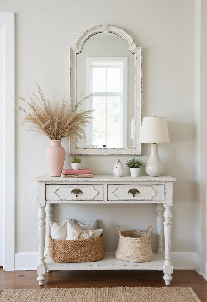 30+ Cathedral Mirror Wall Decor Ideas for Farmhouse or Rustic Homes - 7. Cottage Style with a Shabby Chic Mirror