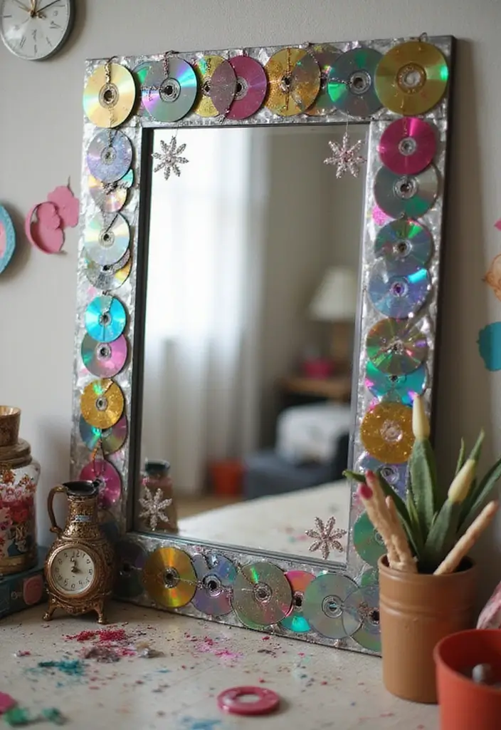 30+ DIY Wall Mirror Decor Ideas That Look Professionally Designed 10 30+ DIY Wall Mirror Decor Ideas That Look Professionally Designed - 10. Upcycled CD Mirror