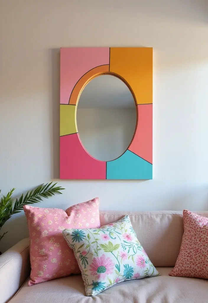 30+ DIY Wall Mirror Decor Ideas That Look Professionally Designed 14 30+ DIY Wall Mirror Decor Ideas That Look Professionally Designed - 14. Color Block Mirror