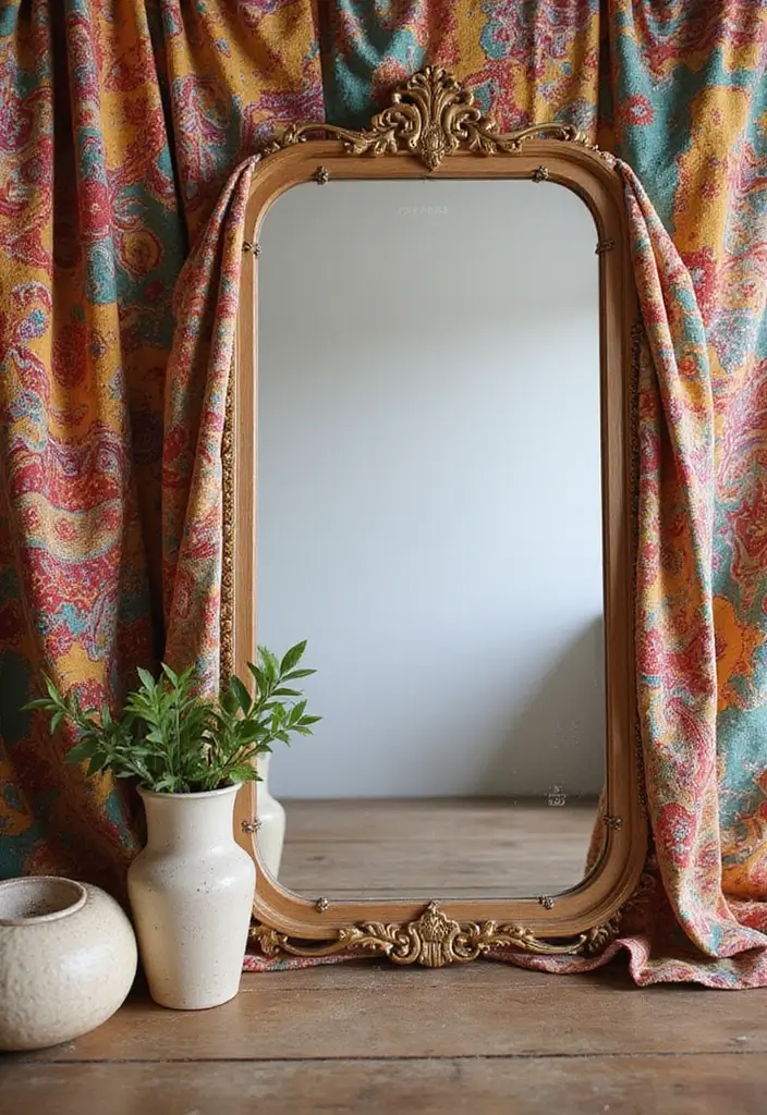 30+ DIY Wall Mirror Decor Ideas That Look Professionally Designed 15 30+ DIY Wall Mirror Decor Ideas That Look Professionally Designed - 15. Fabric-Covered Mirror