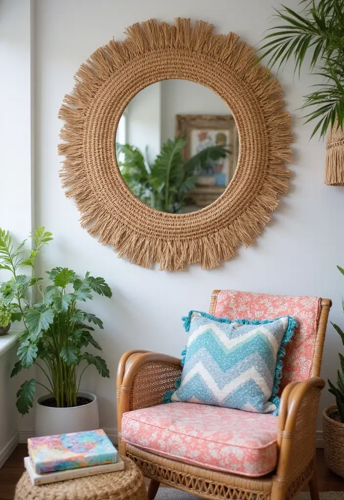 30+ DIY Wall Mirror Decor Ideas That Look Professionally Designed 27 30+ DIY Wall Mirror Decor Ideas That Look Professionally Designed - 27. Woven Wall Mirror