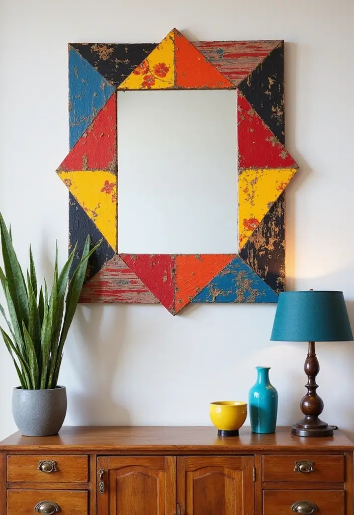 30+ DIY Wall Mirror Decor Ideas That Look Professionally Designed 3 30+ DIY Wall Mirror Decor Ideas That Look Professionally Designed - 3. Painted Geometric Mirror