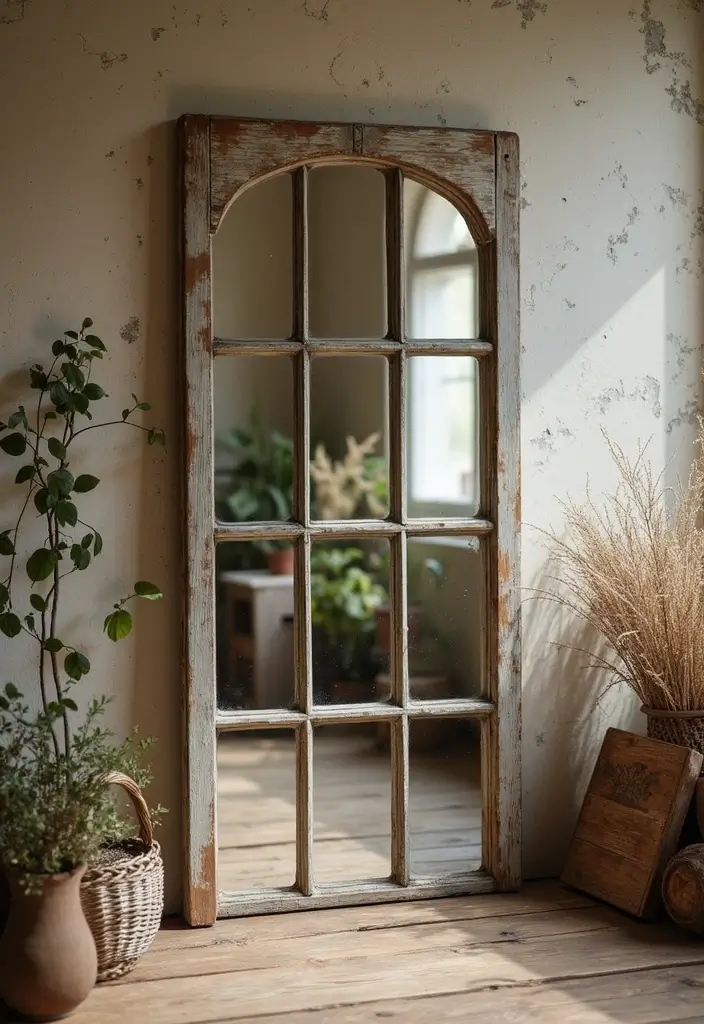 30+ DIY Wall Mirror Decor Ideas That Look Professionally Designed 4 30+ DIY Wall Mirror Decor Ideas That Look Professionally Designed - 4. Vintage Window Frame Mirror