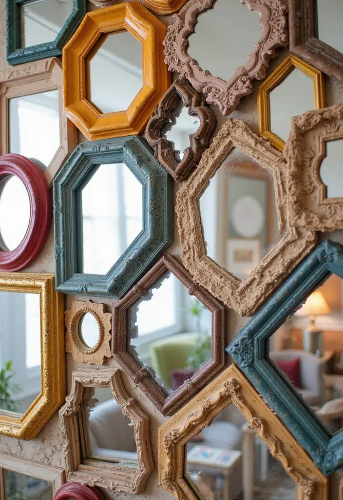 30+ Entryway Wall Decor with Mirror Ideas That Make a Stunning First Impression 10 30+ Entryway Wall Decor with Mirror Ideas That Make a Stunning First Impression - 10. Framed Hexagon Mirror Collage