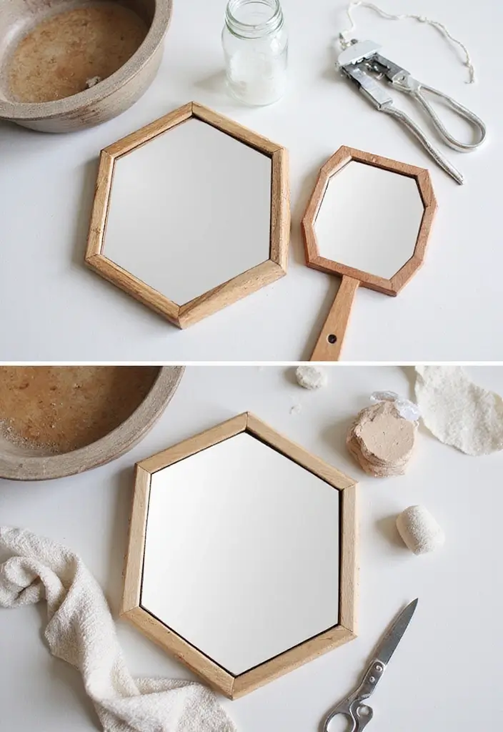 30+ Entryway Wall Decor with Mirror Ideas That Make a Stunning First Impression 13 30+ Entryway Wall Decor with Mirror Ideas That Make a Stunning First Impression - 13. DIY Hexagon Mirror Project