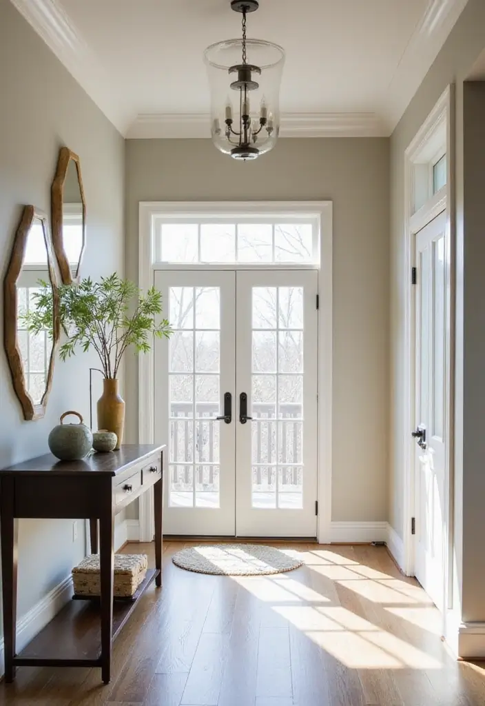 30+ Entryway Wall Decor with Mirror Ideas That Make a Stunning First Impression 17 30+ Entryway Wall Decor with Mirror Ideas That Make a Stunning First Impression - 17. Hexagon Mirrors with Natural Light